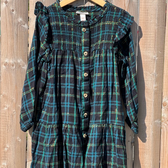 Cat & Jack Green Plaid /shimmer Gold Dress - Picture 2 of 8